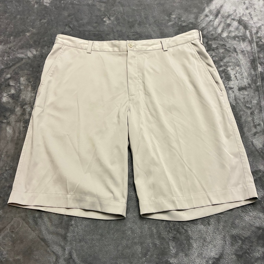 Nike Golf Dri-FIT Shorts Mens 36 Khaki Tan‎ Flat Front Performance Golfing